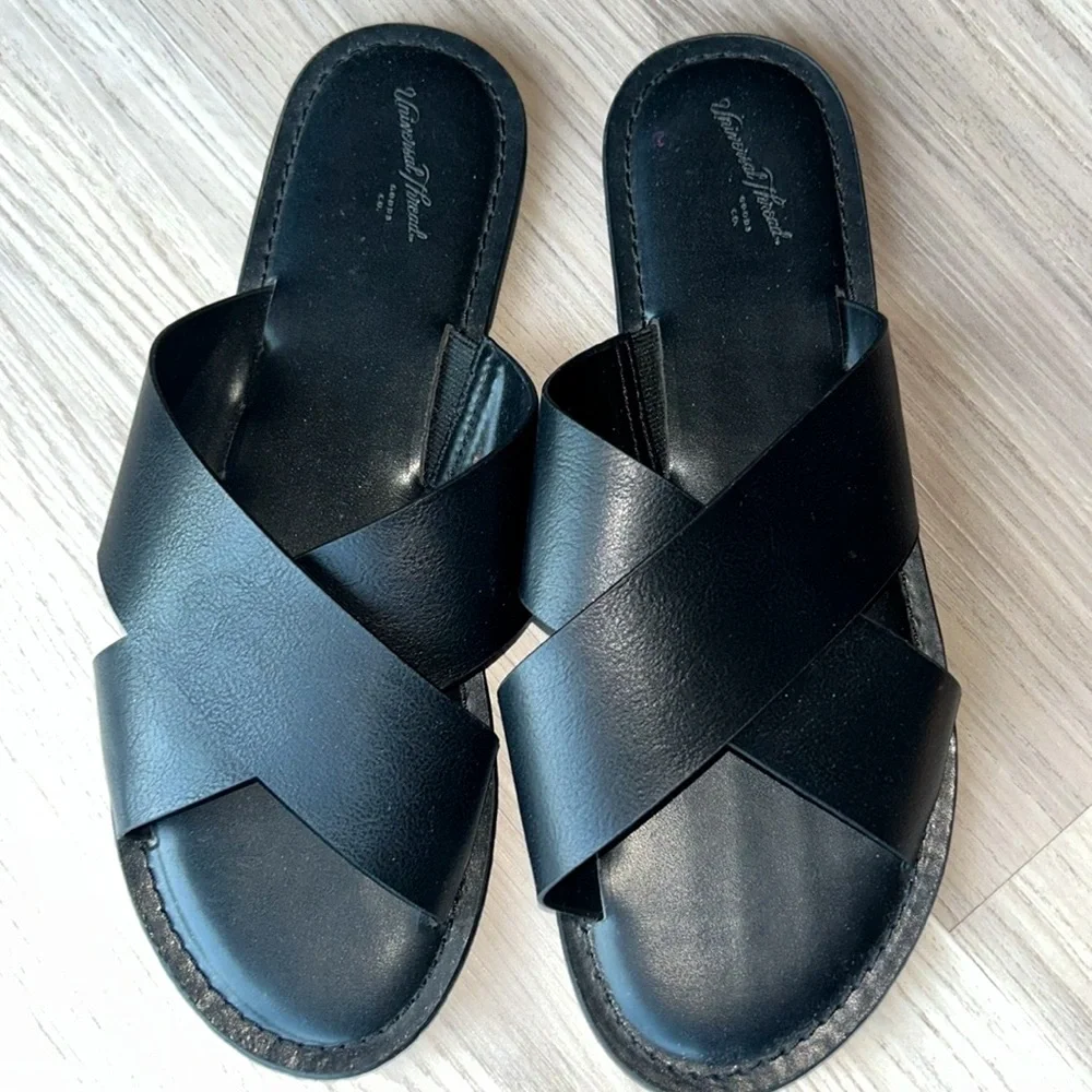 Slide Sandals Lot- 2 Pairs 8 Black Universal Thread-Tan Sequin Forever 21